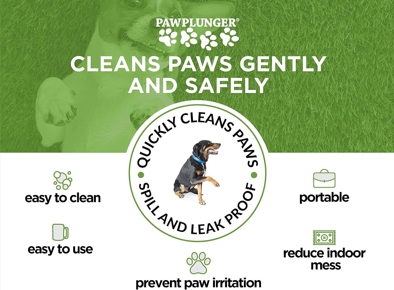Paw Plunger – the Muddy Paw Cleaner for Dogs – Saves Carpet, Furniture, Bedding and Cars from Dirty Paw Prints – Use This Dog Paw Cleaner after Walks – Soft Bristles, Convenient Cup Handle